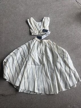 Acler Cream and Gray Striped Two-Piece Women’s Dress Set
